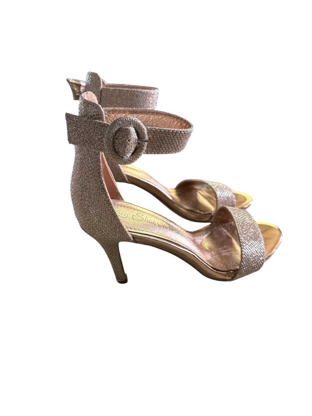 Shoe Land Rose Gold Glitter Ankle Strap Heels Sandals Size 5